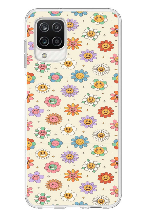 Samsung Galaxy A12 Uyumlu Gülen Çiçekler Baskılı Silikon Kılıf