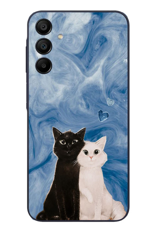 Samsung Galaxy A15 Uyumlu Siyah ve Beyaz Kedi Baskılı Silikon Kılıf