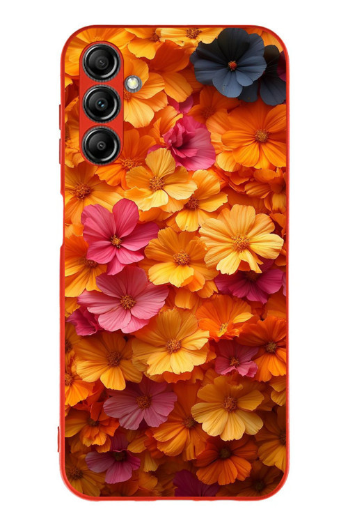 Samsung Galaxy A14 Uyumlu Sarı Pembe Çiçekler Baskılı Silikon Kılıf