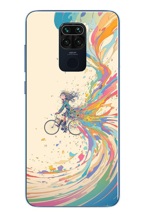 Redmi Note 9 Uyumlu Rengarenk Bisikletli Kız Baskılı Silikon Kılıf