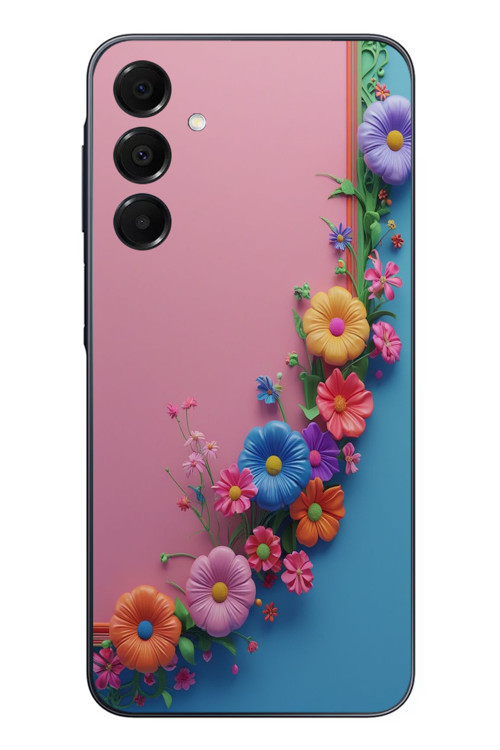 Samsung Galaxy A16 Uyumlu Pembe Mavi Sarmaşık Baskılı Silikon Kılıf