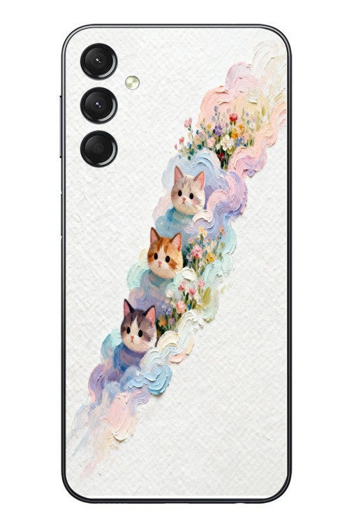 Samsung Galaxy A24 Uyumlu Yağlı Boya Kediler Baskılı Silikon Kılıf