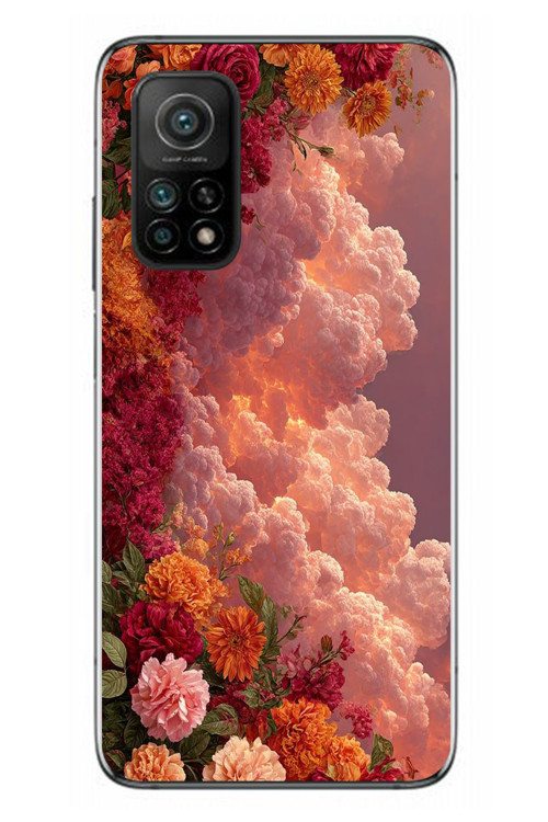 Xiaomi Mi 10 T Uyumlu Güller ve Bulutlar Baskılı Silikon Kılıf