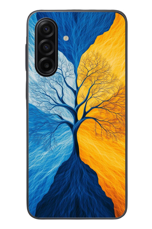 Samsung Galaxy A17 Uyumlu Sarı Mavi Ağaç Baskılı Silikon Kılıf