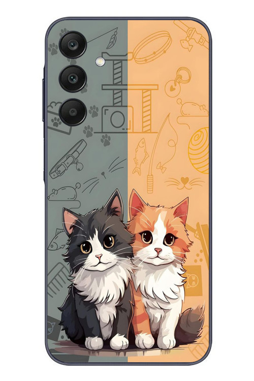 Samsung Galaxy A25 Uyumlu Sarı ve Siyah Kedi Baskılı Silikon Kılıf