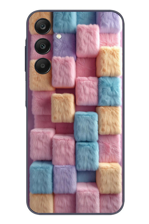 Samsung Galaxy A25 Uyumlu Pembe Tüylü Kareler Baskılı Silikon Kılıf
