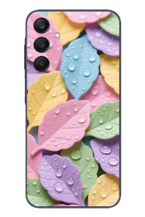 Samsung Galaxy A25 Uyumlu Pastel Damlalıklı Yapraklar Baskılı Silikon Kılıf