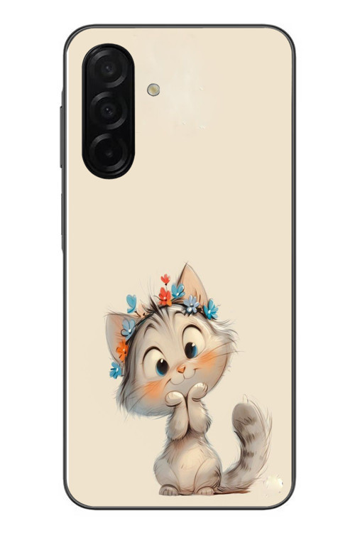 Samsung Galaxy A26 Uyumlu Sevimli Çiçekli Kedi Baskılı Silikon Kılıf