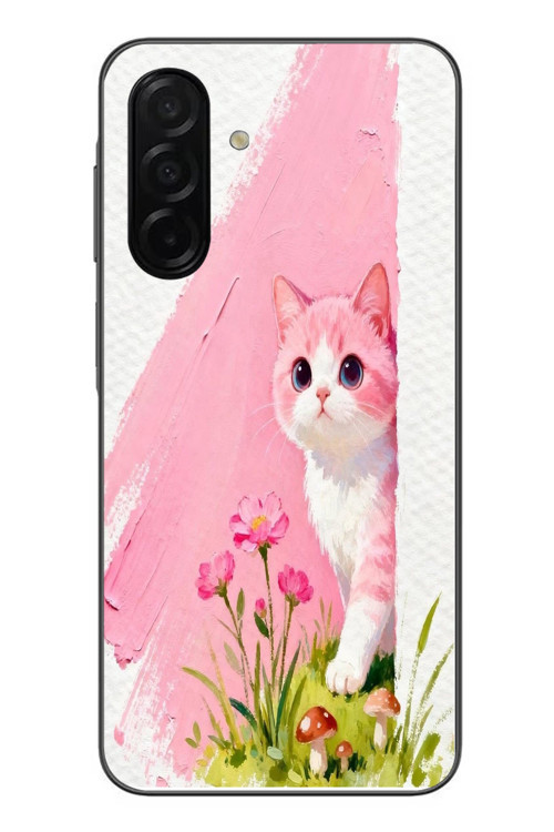 Samsung Galaxy A26 Uyumlu Pembeli Kedi Baskılı Silikon Kılıf