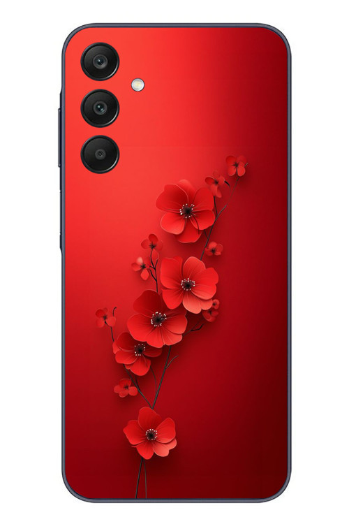 Samsung Galaxy A25 Uyumlu Kırmızı Kardelenler Baskılı Silikon Kılıf