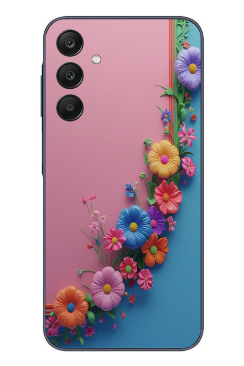 Samsung Galaxy A25 Uyumlu Pembe Mavi Sarmaşık Baskılı Silikon Kılıf