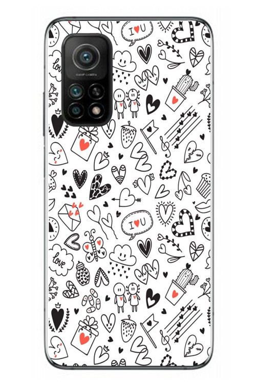 Xiaomi Mi 10 T Uyumlu Retro Kalp Karışık Baskılı Silikon Kılıf