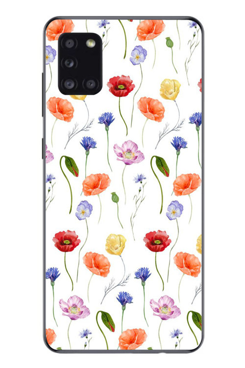 Samsung Galaxy A31 Uyumlu Sade Tek Çiçekler Baskılı Silikon Kılıf
