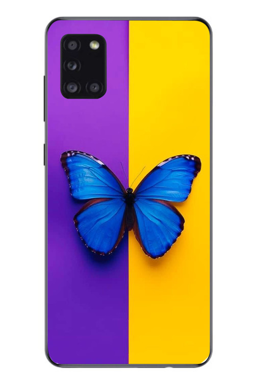 Samsung Galaxy A31 Uyumlu Mor Sarı Kelebek Baskılı Silikon Kılıf
