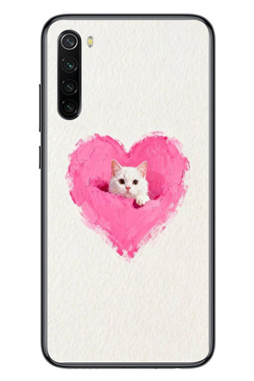 Redmi Note 8 Uyumlu Pembe Kalpli Kedi Baskılı Silikon Kılıf