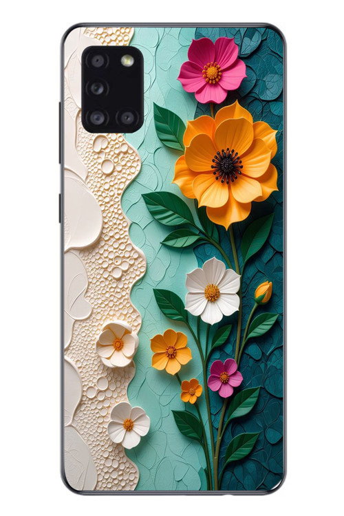 Samsung Galaxy A31 Uyumlu Güzel Modern Çiçekler Baskılı Silikon Kılıf