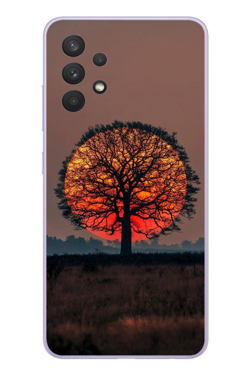 Samsung Galaxy A32 Uyumlu Güneşe Denk Gelen Ağaç Baskılı Silikon Kılıf