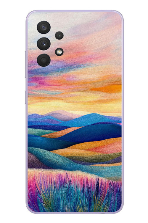 Samsung Galaxy A32 Uyumlu Renkli Pastel Günbatımı Baskılı Silikon Kılıf