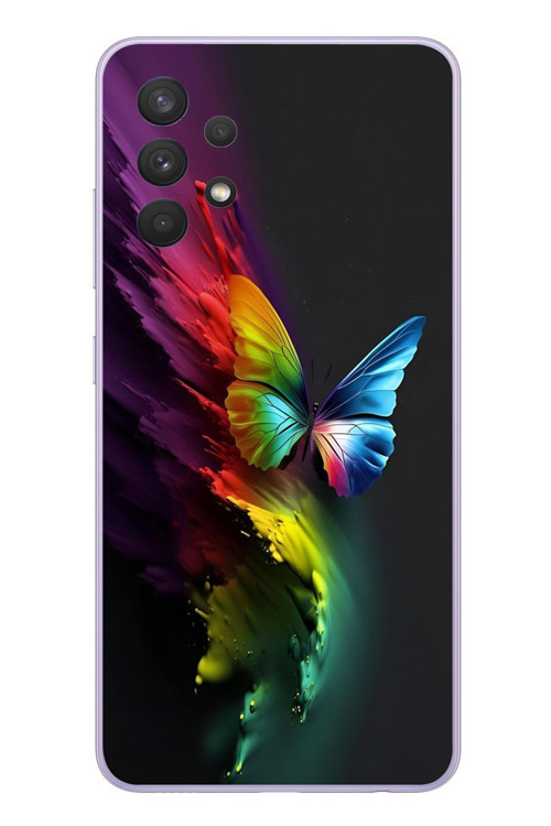 Samsung Galaxy A32 Uyumlu Gökkuşağı Kelebeği Baskılı Silikon Kılıf