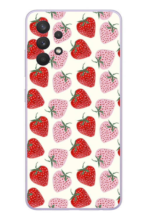 Samsung Galaxy A32 Uyumlu Kırmızı Pembe Çilekler Baskılı Silikon Kılıf