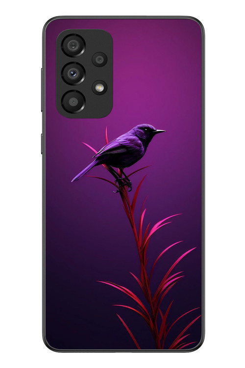 Samsung Galaxy A33 Uyumlu Mor Kuş Dalda Baskılı Silikon Kılıf