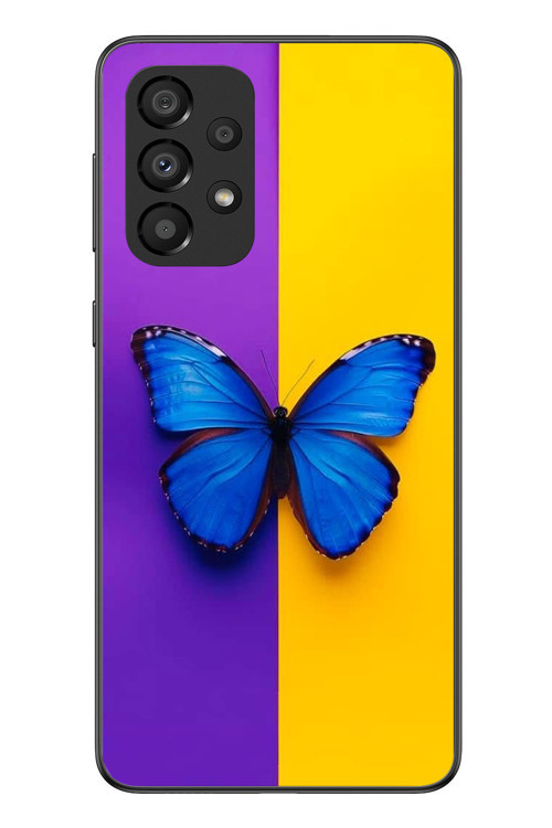 Samsung Galaxy A33 Uyumlu Mor Sarı Kelebek Baskılı Silikon Kılıf