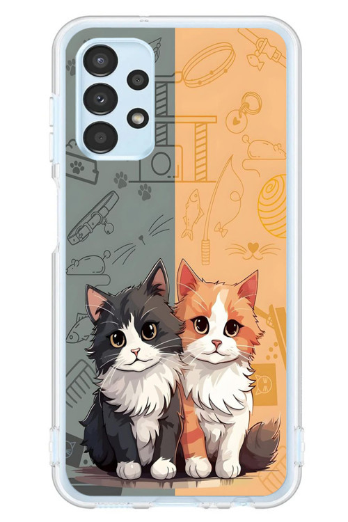 Samsung Galaxy A13 Uyumlu Sarı ve Siyah Kedi Baskılı Silikon Kılıf