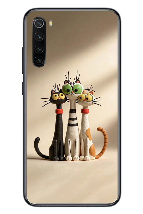 Redmi Note 8 Uyumlu Neşeli Kedi Ailesi Baskılı Silikon Kılıf