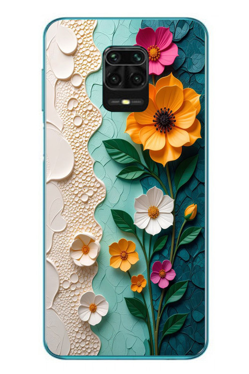 Redmi Note 9s Uyumlu Güzel Modern Çiçekler Baskılı Silikon Kılıf