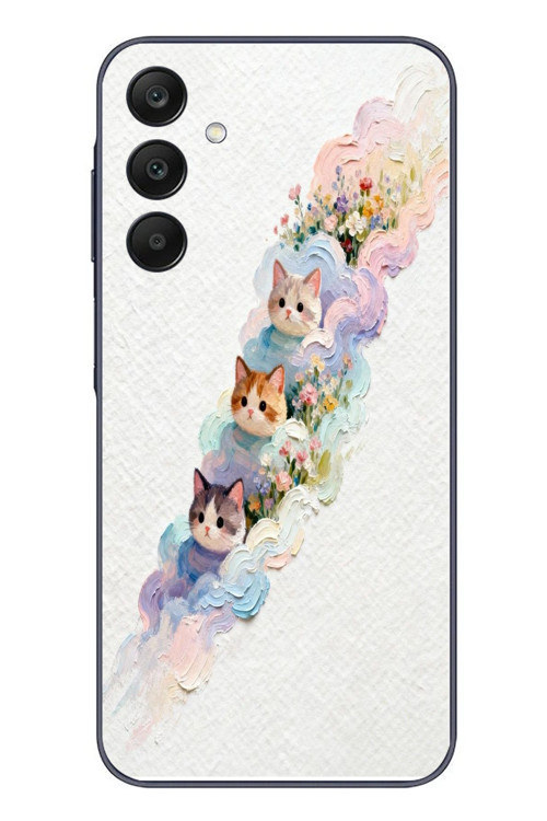 Samsung Galaxy A25 Uyumlu Yağlı Boya Kediler Baskılı Silikon Kılıf