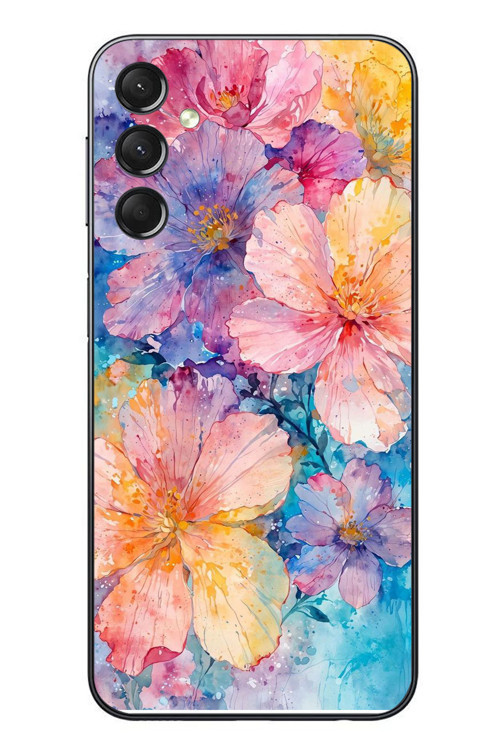 Samsung Galaxy A24 Uyumlu Yağlı Boya Çiçekler Baskılı Silikon Kılıf