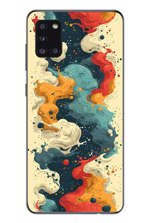 Samsung Galaxy A31 Uyumlu Ahenkli Boya İzleri Baskılı Silikon Kılıf