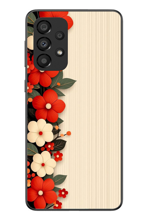 Samsung Galaxy A33 Uyumlu Kırmızı Beyaz Çiçekler Baskılı Silikon Kılıf