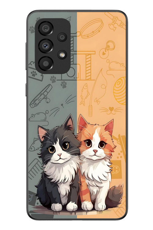 Samsung Galaxy A33 Uyumlu Sarı ve Siyah Kedi Baskılı Silikon Kılıf