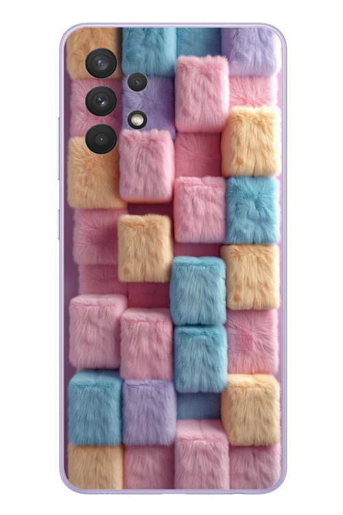 Samsung Galaxy A32 Uyumlu Pembe Tüylü Kareler Baskılı Silikon Kılıf