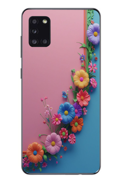 Samsung Galaxy A31 Uyumlu Pembe Mavi Sarmaşık Baskılı Silikon Kılıf
