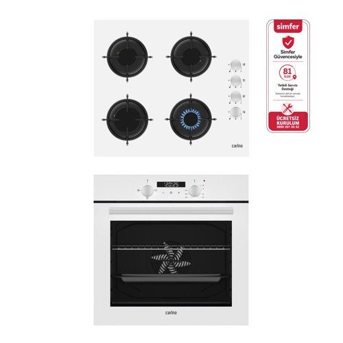 4 Fonksiyon Dijital Beyaz Power Turbo 2'li Cam Ocaklı Ankastre Set (Fırın+Ocak)