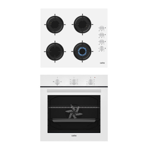 4 Fonksiyon Mekanik Beyaz Power Turbo 2'li Cam Ocaklı Ankastre Set (Fırın+Ocak)