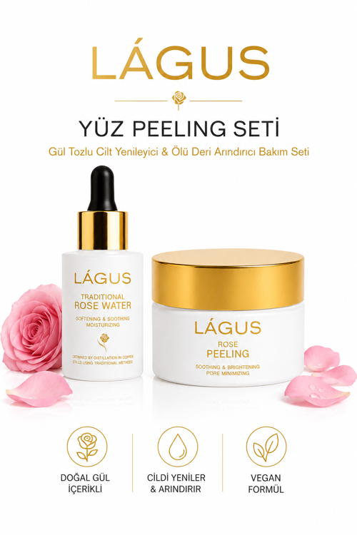 Yüz Peeling Seti LÁGUS Gül Tozlu Cilt Yenileyici ve Ölü Deri Arındırıcı Bakım Seti