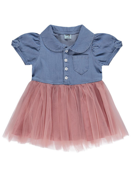 Tencel Tül 6-18 Ay Elbise - Mavi