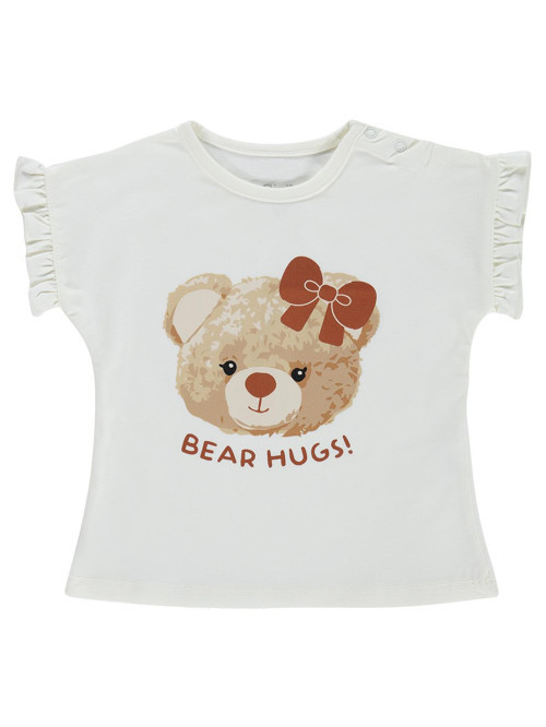 Bear Hugs Baskılı Fırfırlı 6-18 Ay Tişört - Ekru