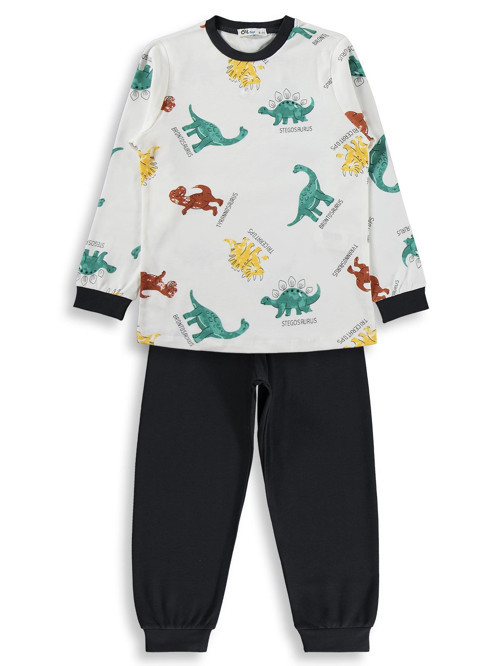Dinozor Baskılı 6-9 Yaş Pijama Takımı - Gri