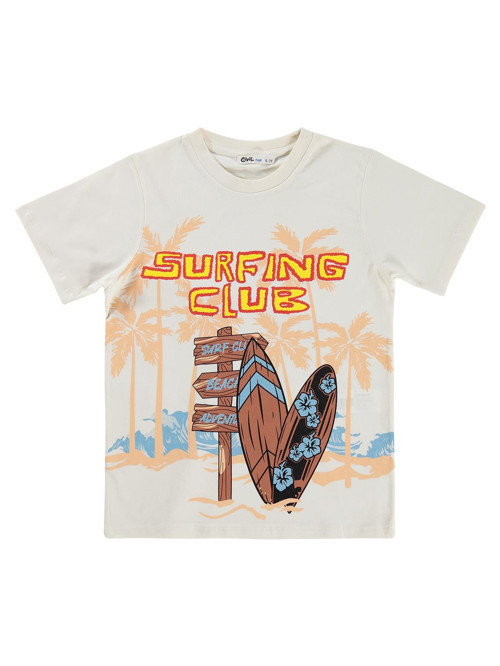 Surfing Club 10-13 Yaş Tişört - Kırık Beyaz