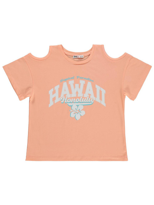 Hawaii Baskılı 10-13 Yaş Tişört - Pudra