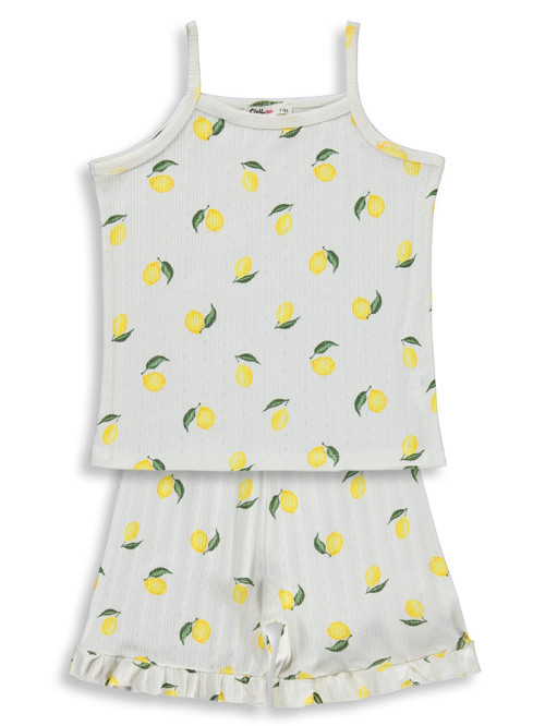 Limon Desenli Şortlu 10-13 Yaş Pijama Takımı - Kırık Beyaz