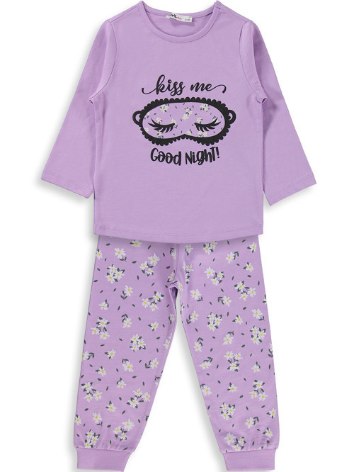 Çiçek Desenli 2-5 Yaş Pijama Takımı - Lila