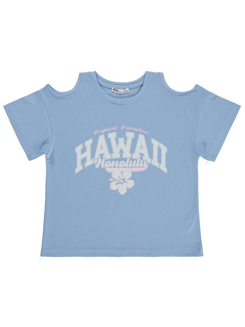 Hawaii Baskılı 10-13 Yaş Tişört - Mavi