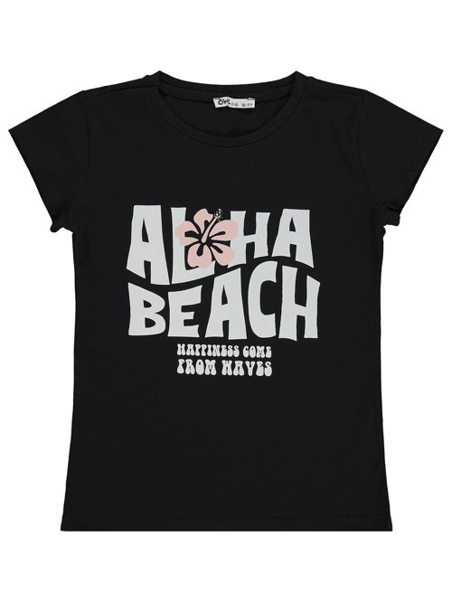 Aloha Beach Baskılı 10-13 Yaş Tişört - Siyah