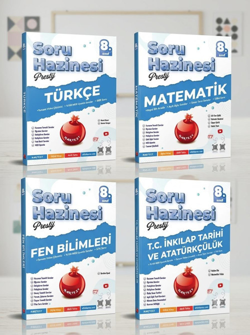 Nartest Yayınevi 8.Sınıf Soru Hazinesi Türkçe-Matematik-Fen Bilimleri-İnkılap Tarihi Seti (4 Kitap)