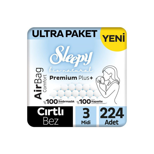 Bio Natural Premium Plus Airbag Comfort Ultra Paket Bebek Bezi 3 Numara Midi 224 Adet